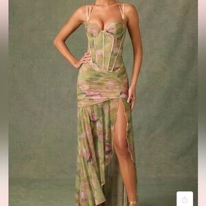 Oh Polly Cream and Gold Asymmetrical Gown with Sweetheart Neckline